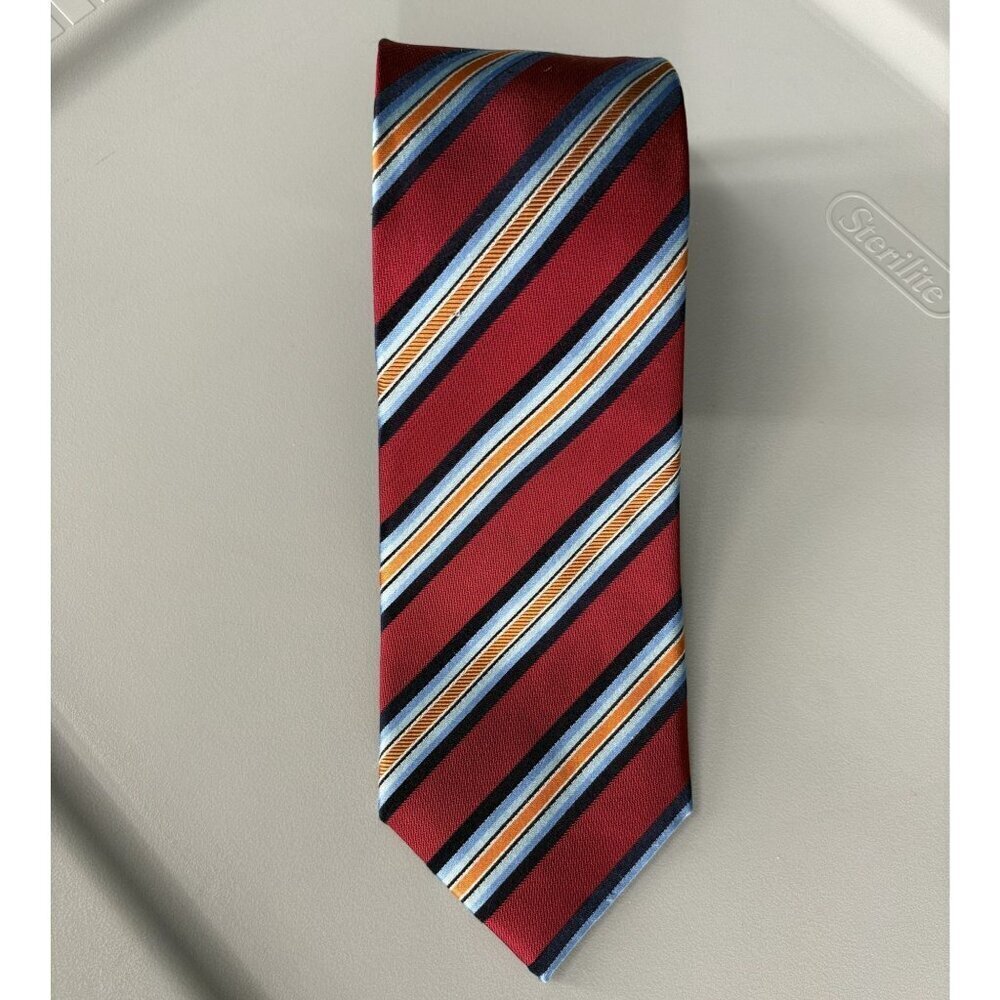 Countess Mara Men's 3.25" Diagonal Striped Hand Made Silk Tie Red Blue Office